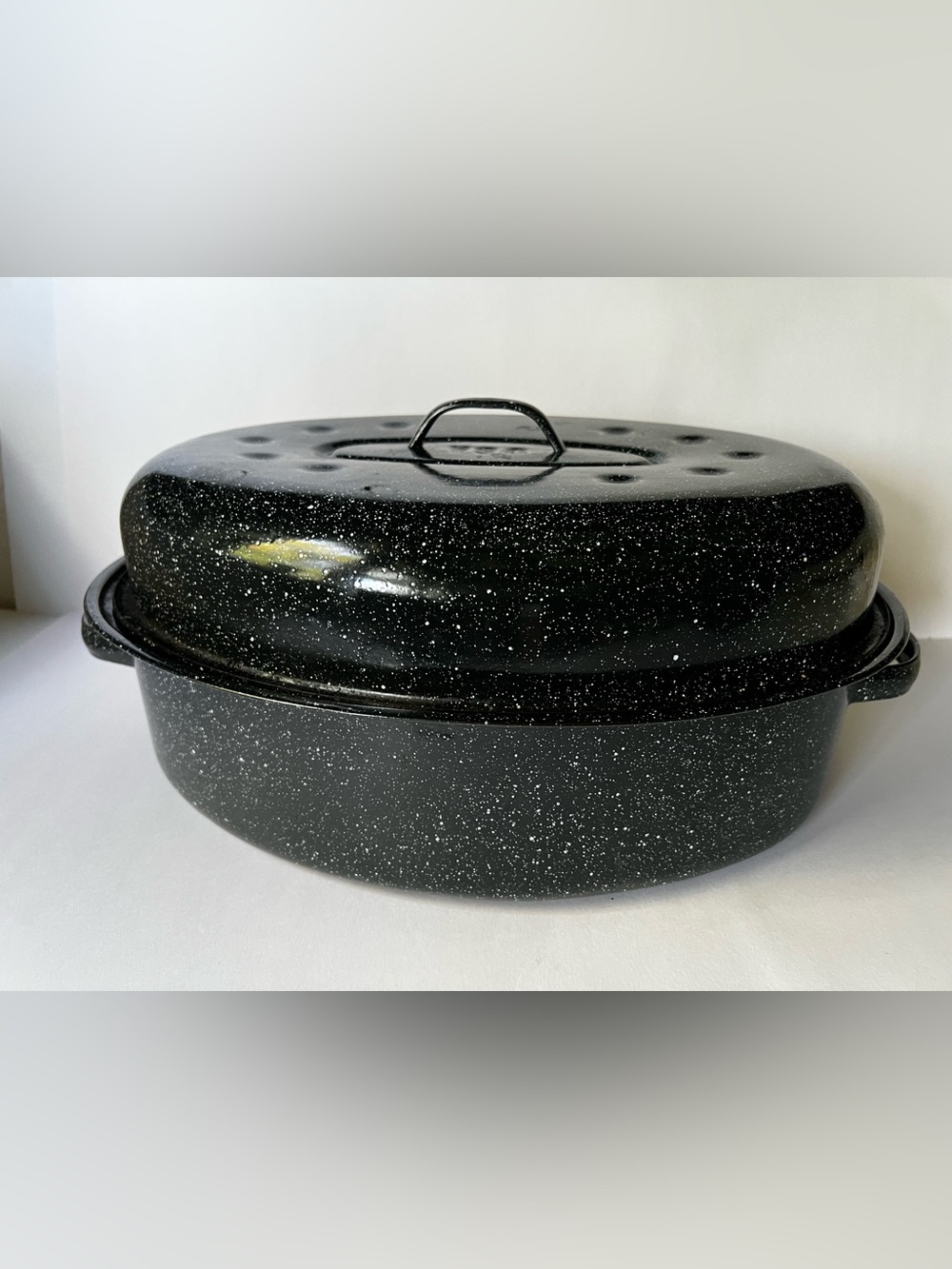 Black Speckled Enamel Roaster with Lid 17 inch / large